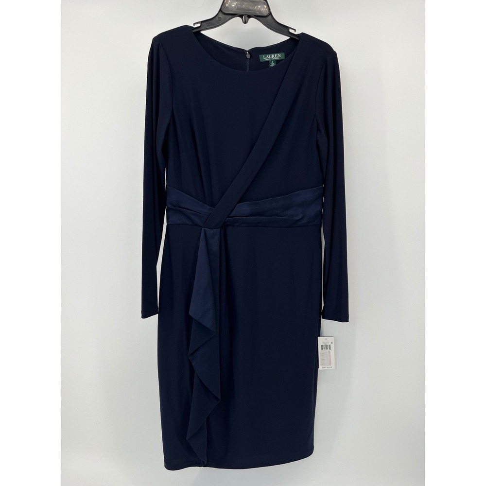 Lauren Ralph Lauren Sheath Career Dress Women 6 Navy Blue Long Sleeve NEW